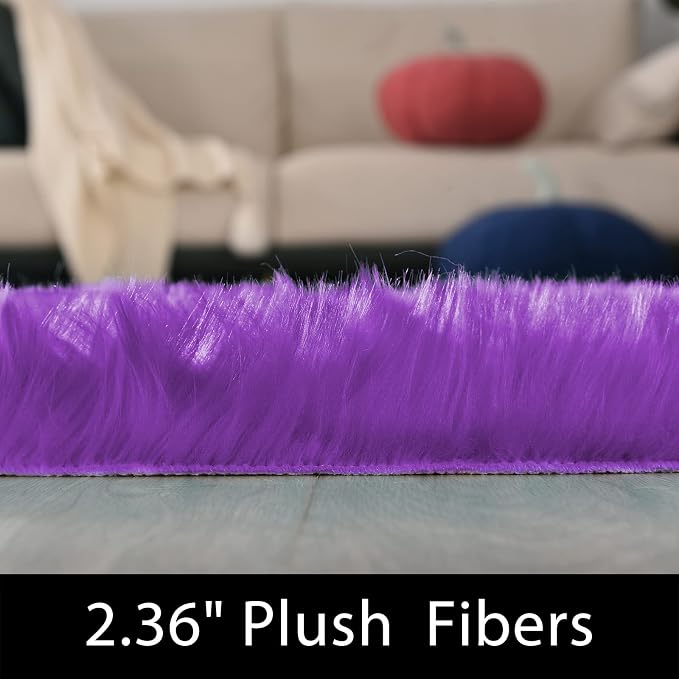 Latepis Alfombras para Salas 5x8 Area Rug Purple Fluffy Washable Shag Faux Fur - Image 2