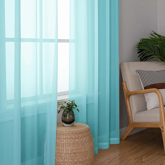 Aqua Sheer Curtains for Living Room 72 Inches Long 2 Panels, Dual Rod Pockets - Image 2