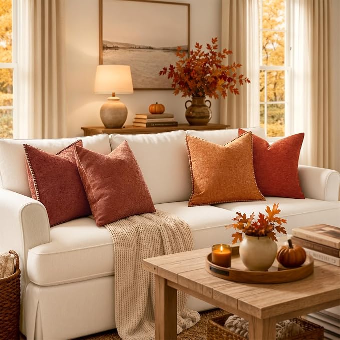 MIULEE Fall Decorative Couch Throw Pillow Covers 16x16 Inch Burnt Orange | 2 - Image 6