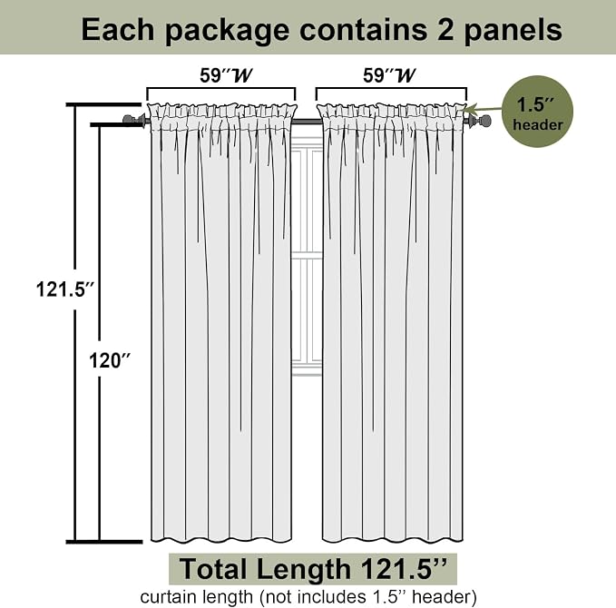 Black Sheer Curtains 120 Inches Long 2 Panels, Balance Light & Privacy Voile - Image 2