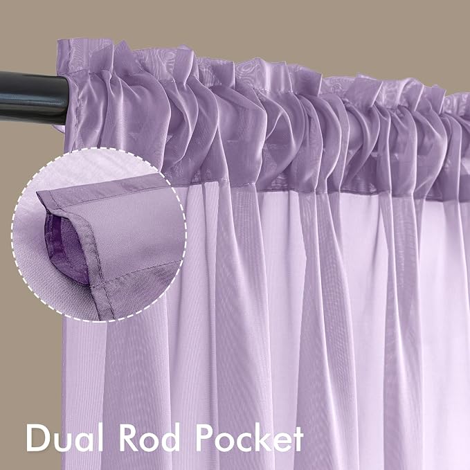 MIULEE Light Purple Sheer Curtains 90 Inches Long 4 Panels 42 x 90 Inches | - Image 3