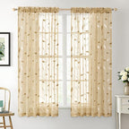 MIULEE Khaki Sheer Curtains 2 Panels Embroidered Leaf Patterned, W52 x L63 | - Image 2