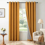 100% Blackout Linen Textured Curtains 96 Inch Long, Mustard Yellow | 100% by 100BlackoutShield