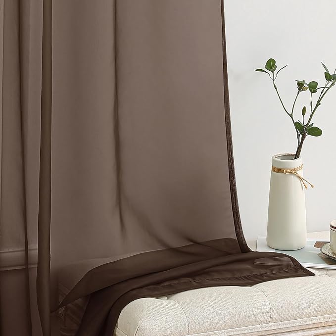 MIULEE Chocolate Brown Sheer Curtains 54 X 72 Inches, 2 Panels | Voile Drapes - Image 4