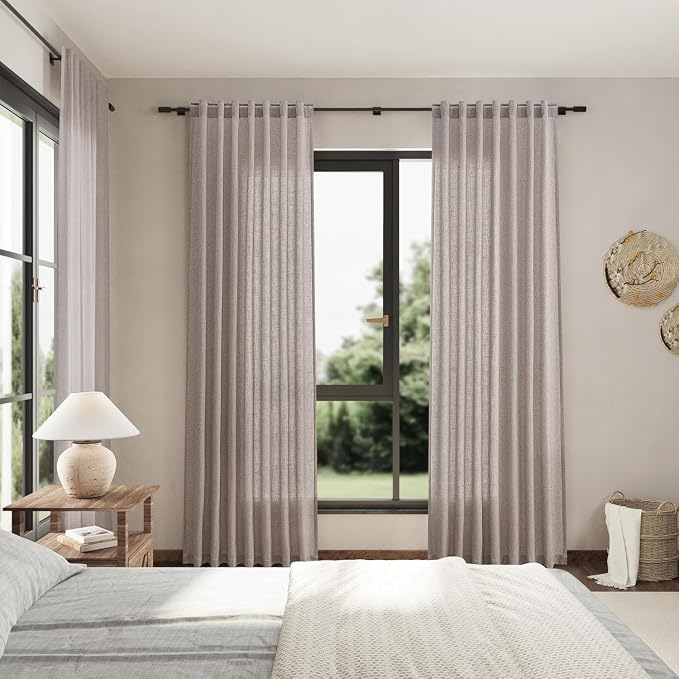 Brownish Grey Linen Curtains for Living Room 80 Inch Length Back Tab Light - Image 7