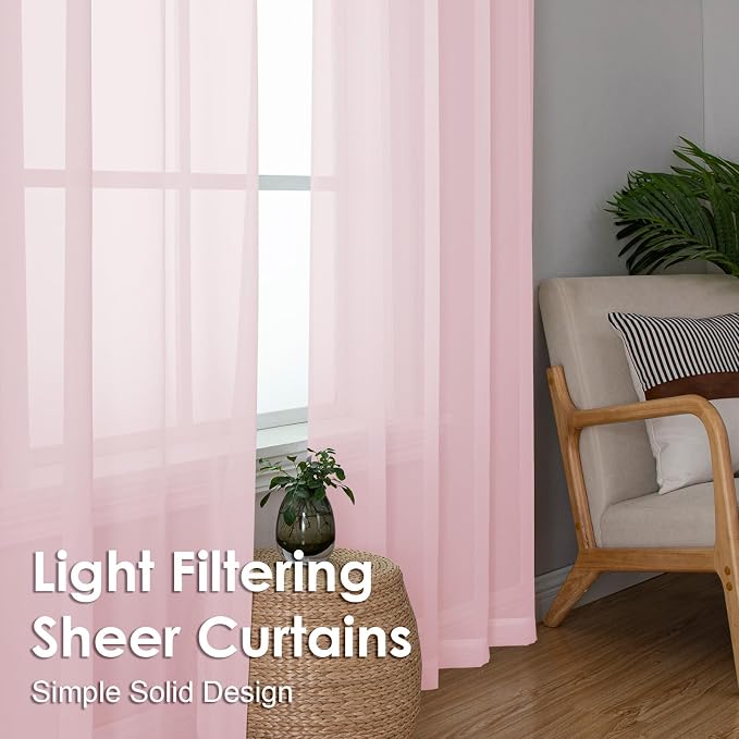 Blush Pink Sheer Curtains 108 Inches Long 2 Panels - Image 7
