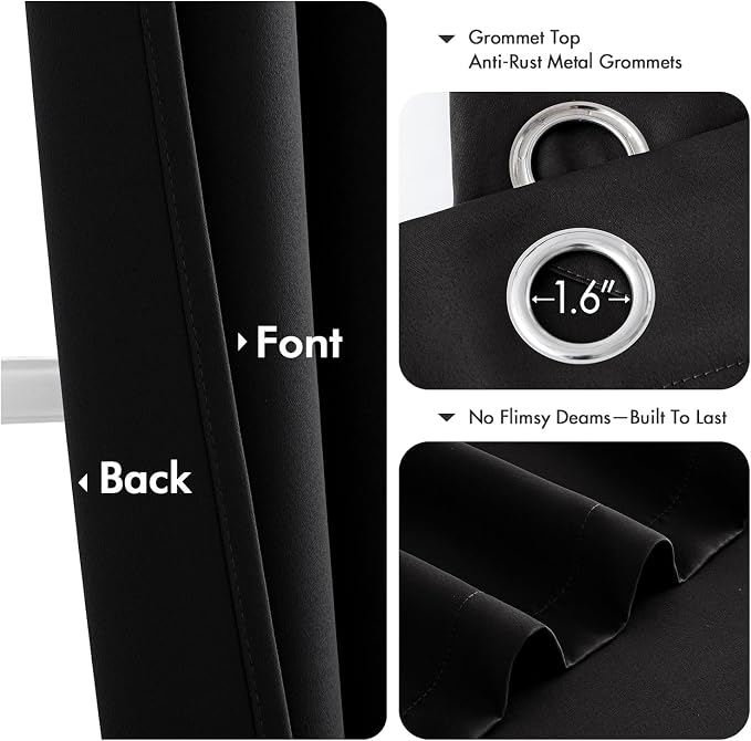 MIULEE Blackout Curtains for Bedroom 2 Panels 40 x 86 Inch Long Black | Thermal - Image 4