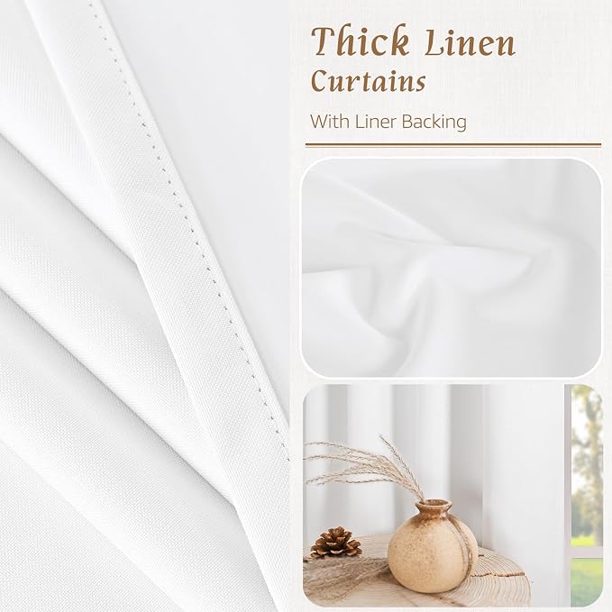 Extra Wide 100% White Blackout Linen Curtains 63 Inch - Image 7