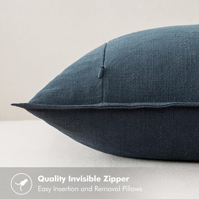 MIULEE Decorative Linen Euro Sham Pillow Covers 26x26 Deep Blue | Boho - Image 3