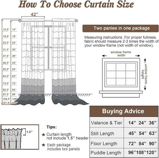 Chyhomenyc Cream Extra Long Sheer Curtains 108 Inches Long 2 Panels | Light - Image 4