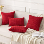 MIULEE Corduroy Decorative Throw Pillow Covers 18x18 Red Pack of 2 | Soft Boho - Image 4