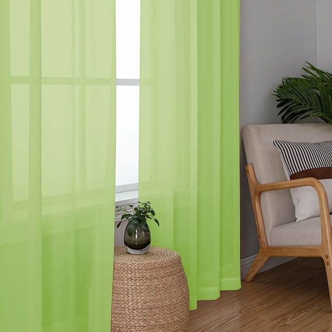 Lime Sheer Curtains for Bedroom Living Room 90 Inches Long, Elegant Solid Light - Image 3