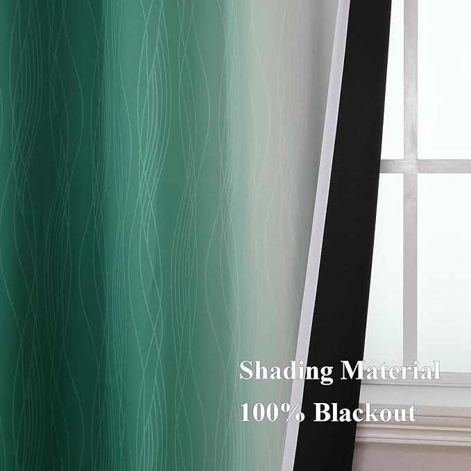 Green and Greyish White Blackout Curtains 52x108 2 Panels | Ombre Curtains - Image 5