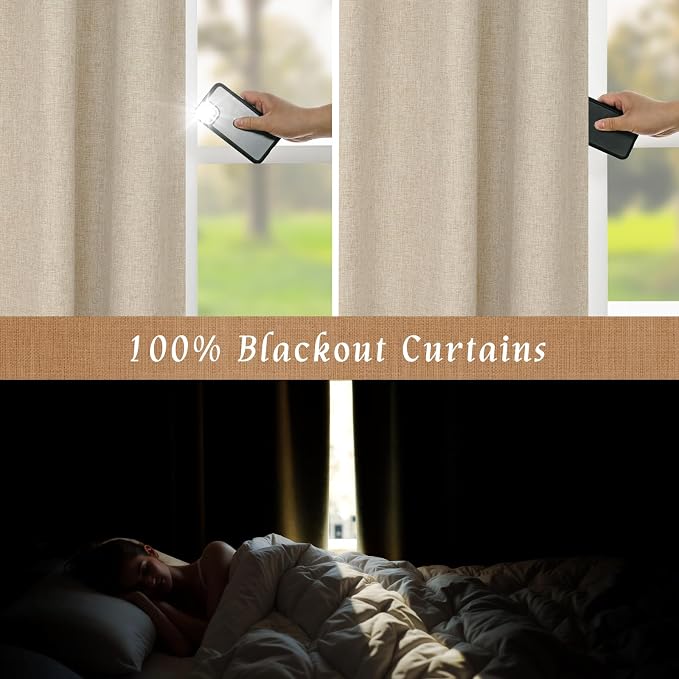 Natural 100% Blackout Polyester Curtains, 45 Inches Polyester Textured Thermal - Image 3