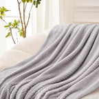 Exclusivo Mezcla Soft Waffle Fleece Bed Blanket Queen Size, Light Gray | - Image 4