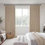 MIULEE Taupe Pinch Pleated 100% Blackout Linen Curtains 40x96 Inches | Room - Image 2
