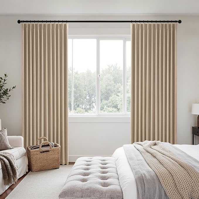 MIULEE Taupe Pinch Pleated 100% Blackout Linen Curtains 40x96 Inches | Room - Image 2