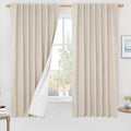 100% Blackout Linen Bedroom Curtains 63 Inches Long 2 Panels | Oatmeal by LAMIT