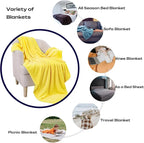 Yellow Fleece Plush Throw Blanket 90"x90"for Couch Sofa Fuzzy Cozy Flannel | - Image 2