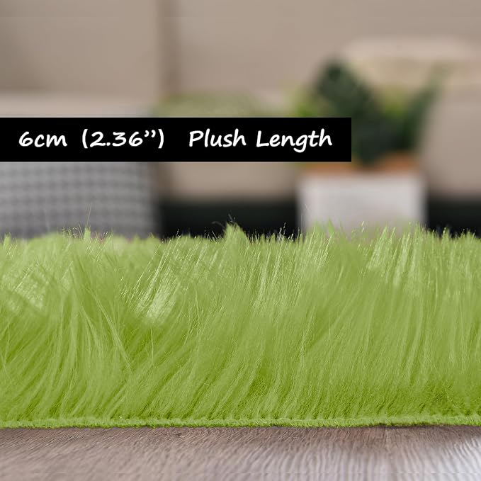 Goolela Lime Green Circle Rug 6ft Fluffy Fuzzy Round Faux Fur Sheepskin Carpet - Image 3