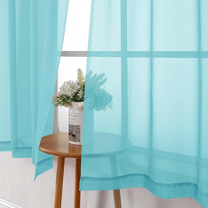 Aqua Sheer Curtains for Living Room 72 Inches Long 2 Panels, Dual Rod Pockets - Image 6