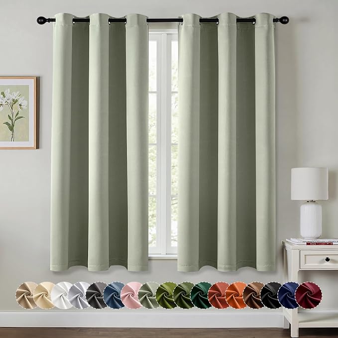 MIULEE Blackout Curtains for Bedroom 2 Panels 34 x 63 Inch Long Sage Green | by MIULEE