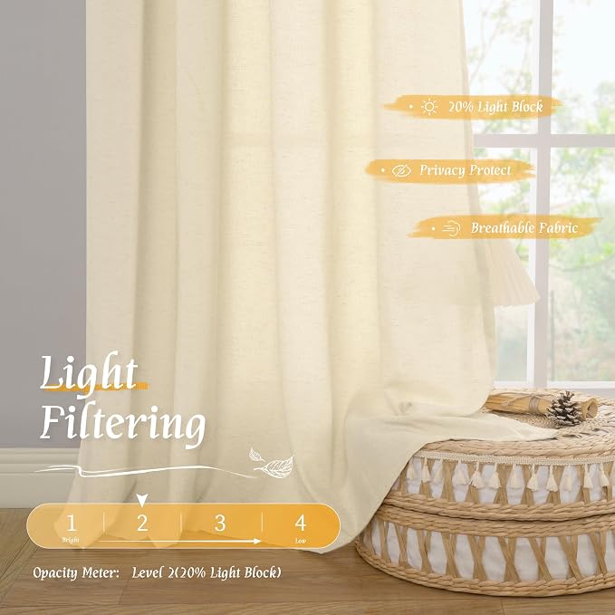 Light Filtering Beige Linen Curtains - Image 4