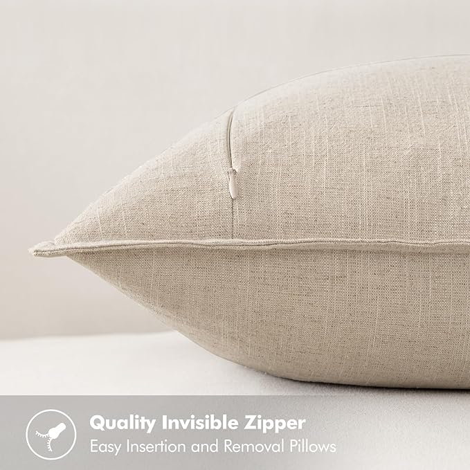 MIULEE Decorative Linen Lumbar Pillow Covers 12x20 Inch Natural Beige | Boho - Image 3