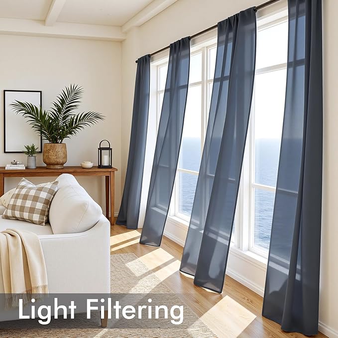 MIULEE Navy Blue Sheer Curtains 72 Inches Long 4 Panels 42 x 72 Inches | Light - Image 4