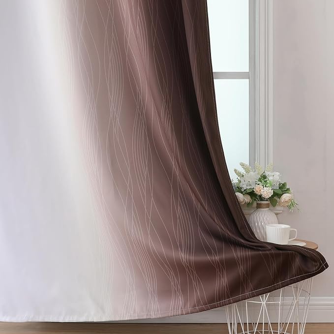 Brown and Greyish White Blackout Curtains 52Wx63L 2 Panels | Ombre Curtains - Image 6
