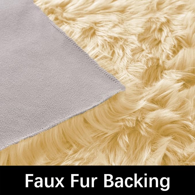 Latepis Boho Area Rugs 5x7 Plush Yellow Fluffy Rugs Shag Washable Faux Fur - Image 3