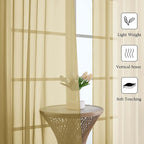 Gold Sheer Curtains 108 Inches Long 2 Panels, Dual Rod Pocket Light Filtering - Image 2