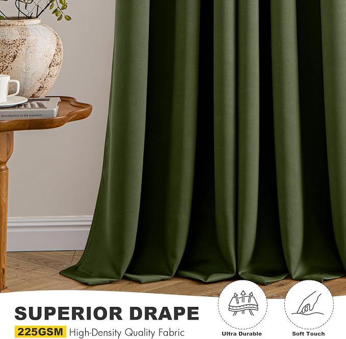 MIULEE Blackout Curtains for Bedroom 2 Panels 55 x 68 Inch Long Olive Green | - Image 5