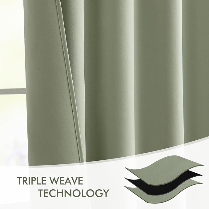 MIULEE Sage Green Back Tab Blackout Curtains 52x96 Inch Long 2 Panels Set | Rod - Image 7