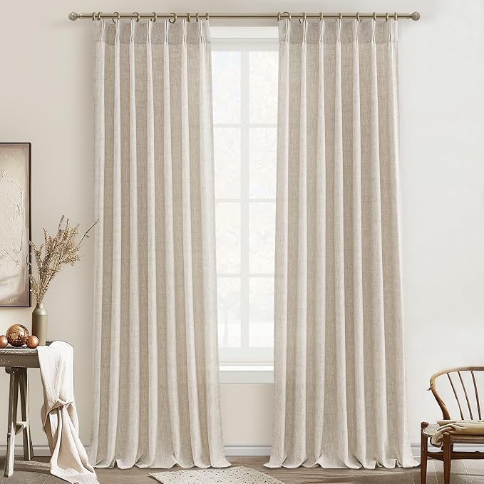 Large Window Natural Linen Curtains 108 Inches Long by PleatedDrapes