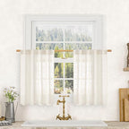 Cream Linen Kitchen Curtains 30 Inch Length by LAMIT