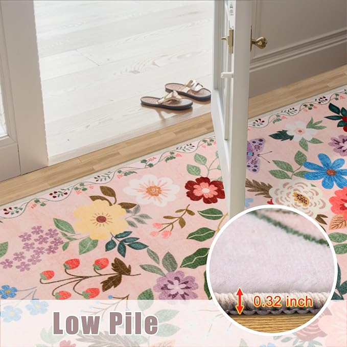 PLHXFR 2x3 Small Entryway Rug: Floral Washable Indoor Soft Carpet Beige | - Image 8