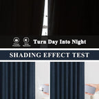 Vision Home Navy Blue Pinch Pleated Full Blackout Curtains Linen Blended Room - Image 3