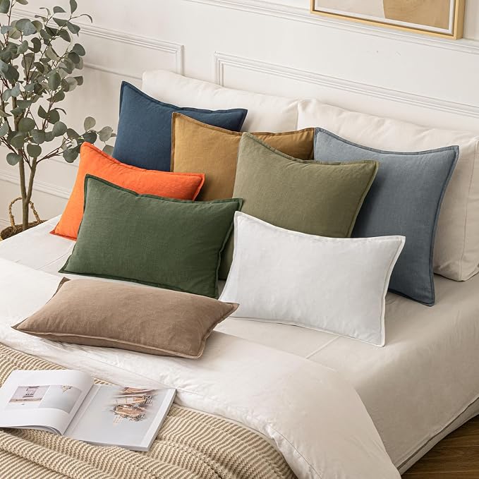 MIULEE Decorative Linen Pillow Covers 20x20 Inch Deep Blue | Boho Farmhouse​ - Image 5