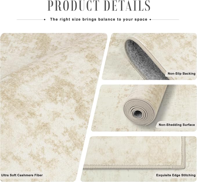 3x10 Washable Runner Rug：Modern Abstract Kitchen Soft Carpet Beige | - Image 7