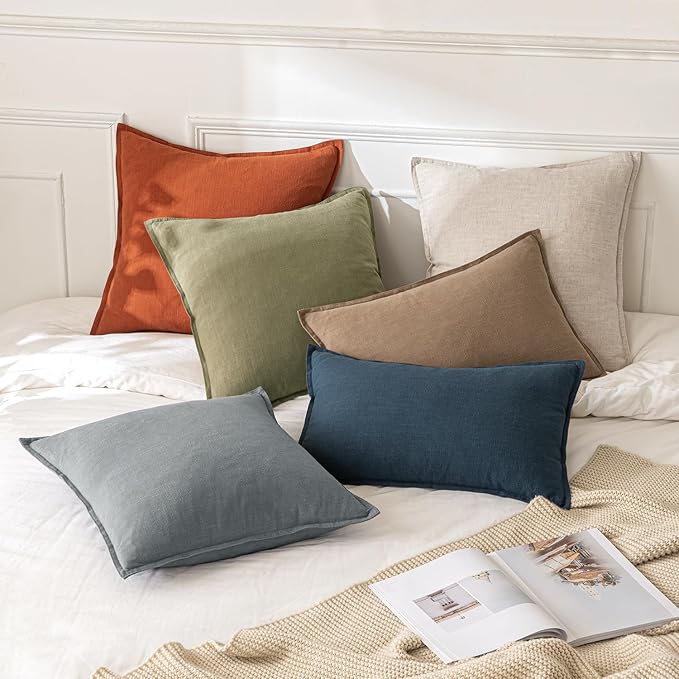 MIULEE Decorative Linen Pillow Covers 16x16 Inch Light Olive Green | Boho - Image 5