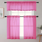 Hot Pink Kitchen Curtains 30 Inch Length Tier 2 PCS, Solid Soft Airy Half - Image 8