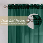 Hunter Green Sheer Curtains 72 Inches Long 2 Panels, Rod Pocket Voile Light - Image 2