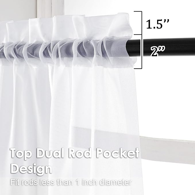 Sheer White Curtains 108" Inch Length 2 Panels Set, Light Filtering Soft Rod - Image 3