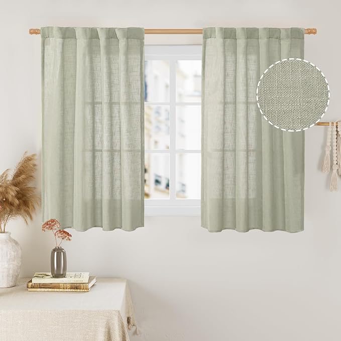 40 Inch Length Linen Curtains for Small Windows Over Silk 2 Panels | Semi Sheer by LAMIT