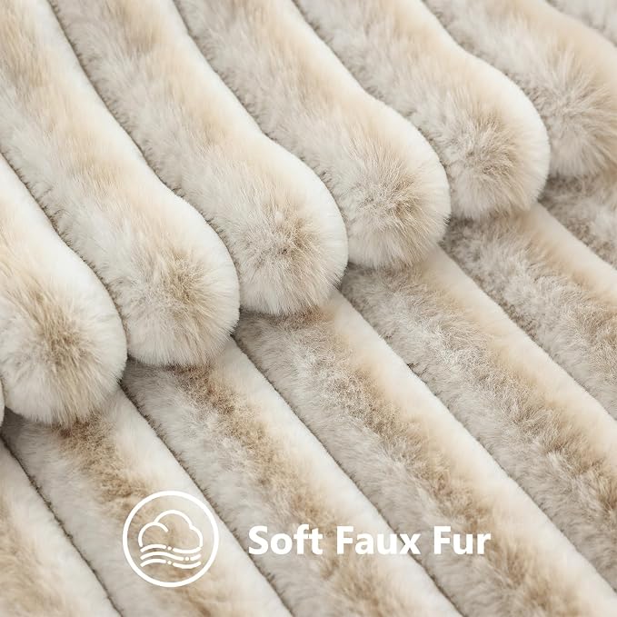 decorUhome Fall Faux Fur Throw Pillow Covers 20x20 Set of 2 Beige White | - Image 3