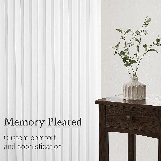Topfinel Home Beige White Pinch Pleated Semi Sheer Curtains Textured Linen - Image 5