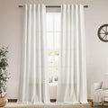 Linen Sheer Curtains 108 Inches Long Back Tab Rod Pocket 2 Panels Cream Semi by Nanspring