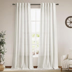 Linen Sheer Curtains 108 Inches Long Back Tab Rod Pocket 2 Panels Cream Semi by Nanspring