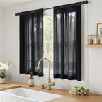 MIULEE Black Short Sheer Curtains 45 Inches Long 4 Panels 42 x 45 Inches | - Image 2